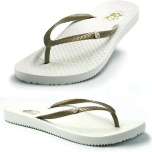 Footlogics Tiki Girl Chappal in White with Rose Gold Accent, orthopaedic design with advanced arch support, ideal for people with Flat Feet or Heel Pain. Distributed in Chennai by DERA Health Care.