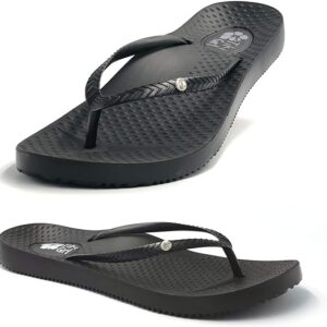 Footlogics Tiki Girl Chappal in Black, orthopaedic design with advanced arch support, ideal for people with Flat Feet or Heel Pain. Distributed in Chennai by DERA.